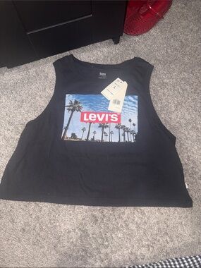 Levi's Black Crop Tank with Palm Photo Logo